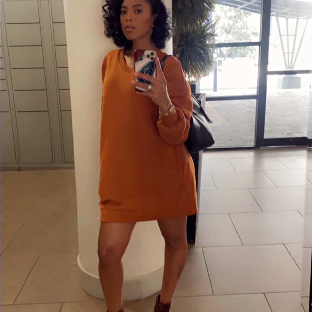 Tony V-Neck Sweatshirt Dress in Almond